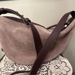The Sak Large Tess Gray Suede Brown Leather Crossbody Bag